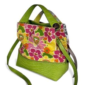 Tommy Hilfiger Floral Shoulder Bag with Lime Green‎ Details and Crossbody Strap